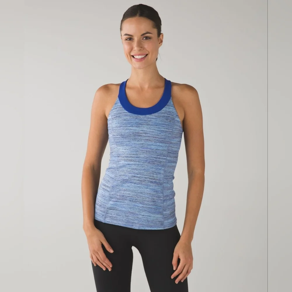 Lululemon Enhearten Tank Top Blue Strappy Back Camo Space Dye Racerback Sz 8 - Picture 2 of 15